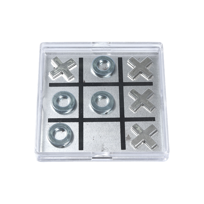 Set Tic-Tac-Toe Logam Magnet dalam Sarung Akrilik Jelas