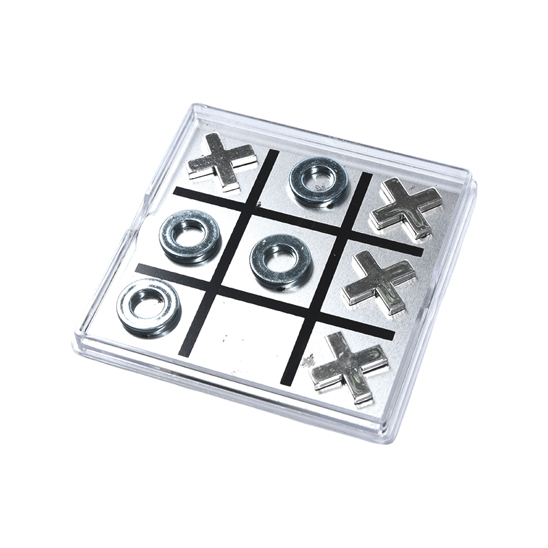Set Tic-Tac-Toe Logam Magnet dalam Sarung Akrilik Jelas