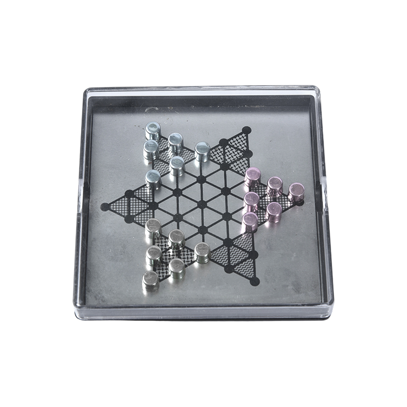 Set Catur Lompat Logam Magnet dalam Kotak Akrilik Jelas