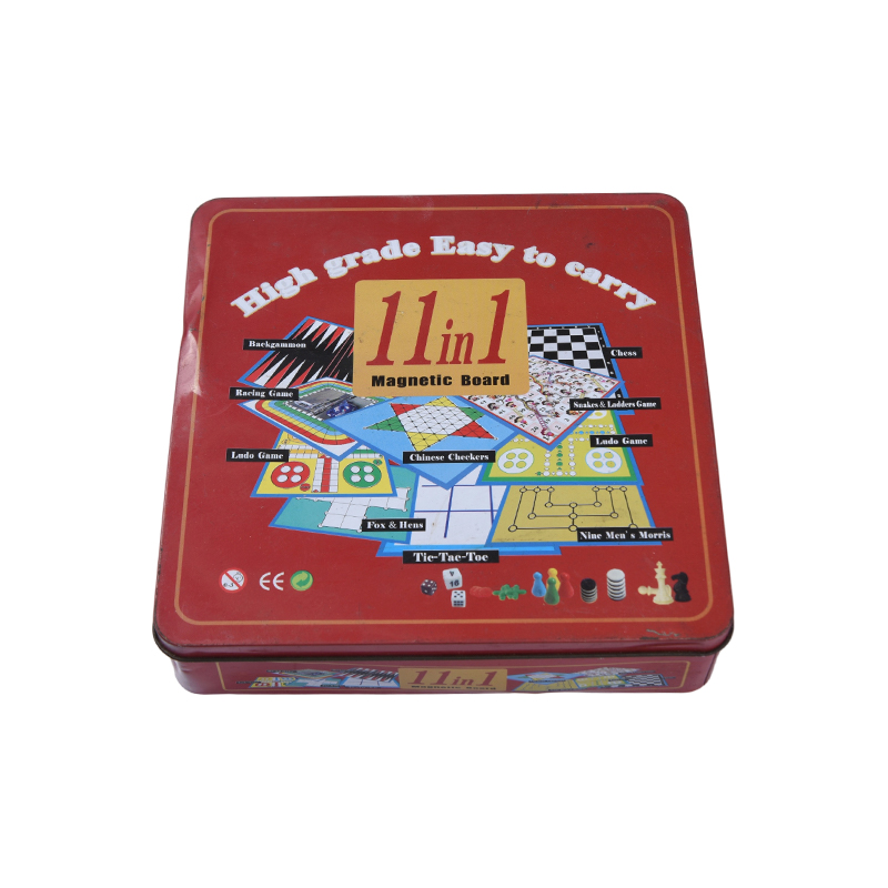 Set Permainan Papan Magnetik 11-dalam-1 dalam Timah Logam Merah