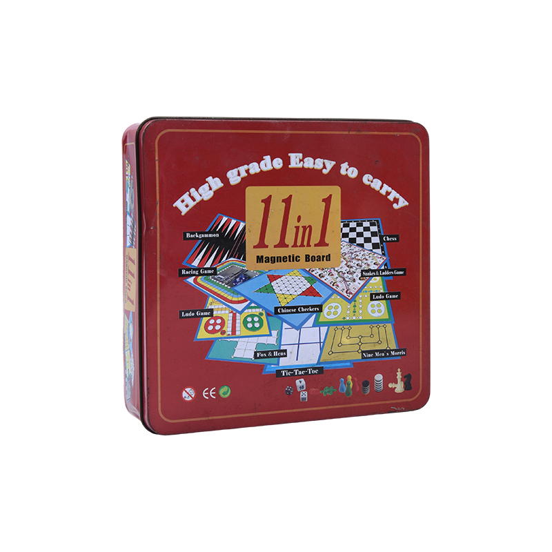 Set Permainan Papan Magnetik 11-dalam-1 dalam Timah Logam Merah