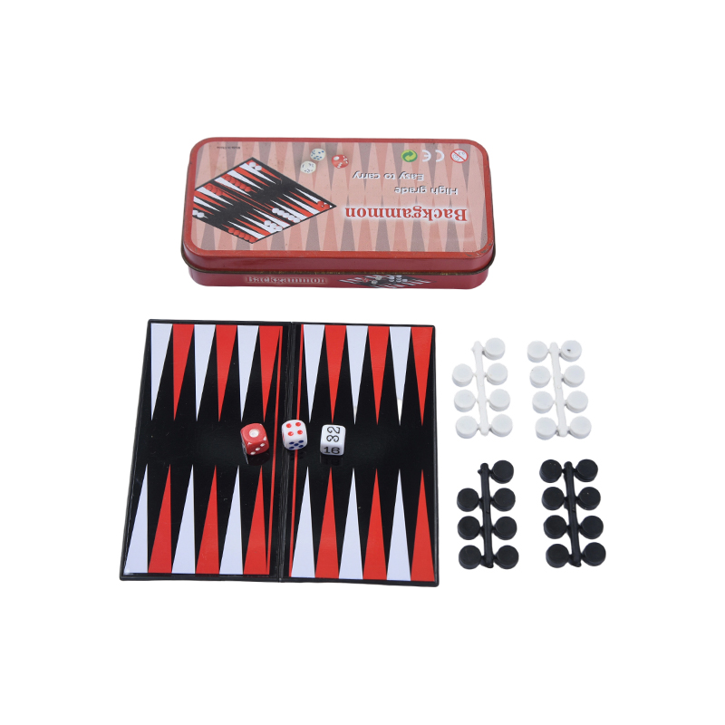 Set Permainan Backgammon Mudah Alih Sarung Tin Logam