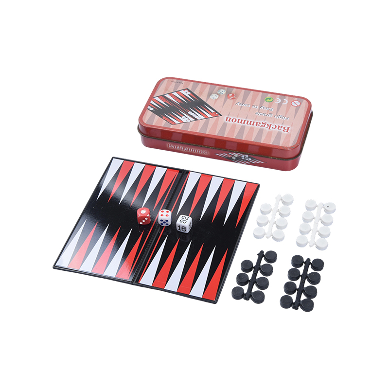 Set Permainan Backgammon Mudah Alih Sarung Tin Logam