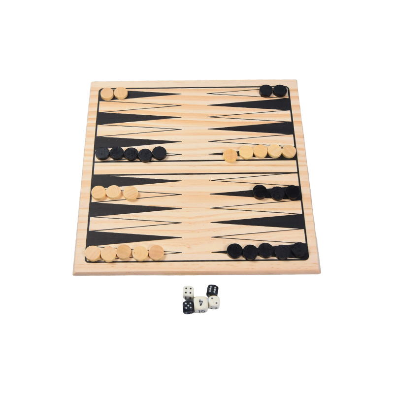 Set Permainan Kayu dengan Permainan Papan Backgammon Klasik Pembungkusan Vintaj dan Berwarna-warni
