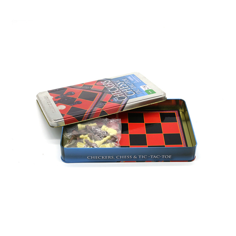Set dam klasik 2-dalam-1, Catur & Tic-Tac-Toe Tin