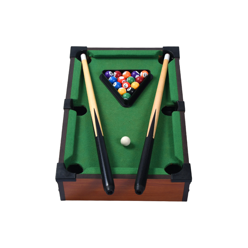 Meja Pool Desktop Mini - Set Biliard Padat dengan Rak Segi Tiga, Kiu dan Bola